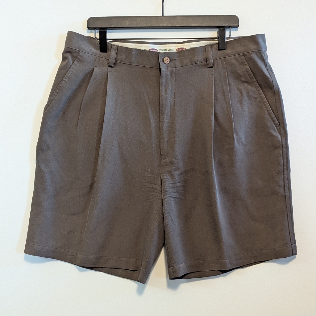 Joseph  Feiss Mens Brown 100 Silk Shorts Pleated Resort Wear 38 Waist Nice